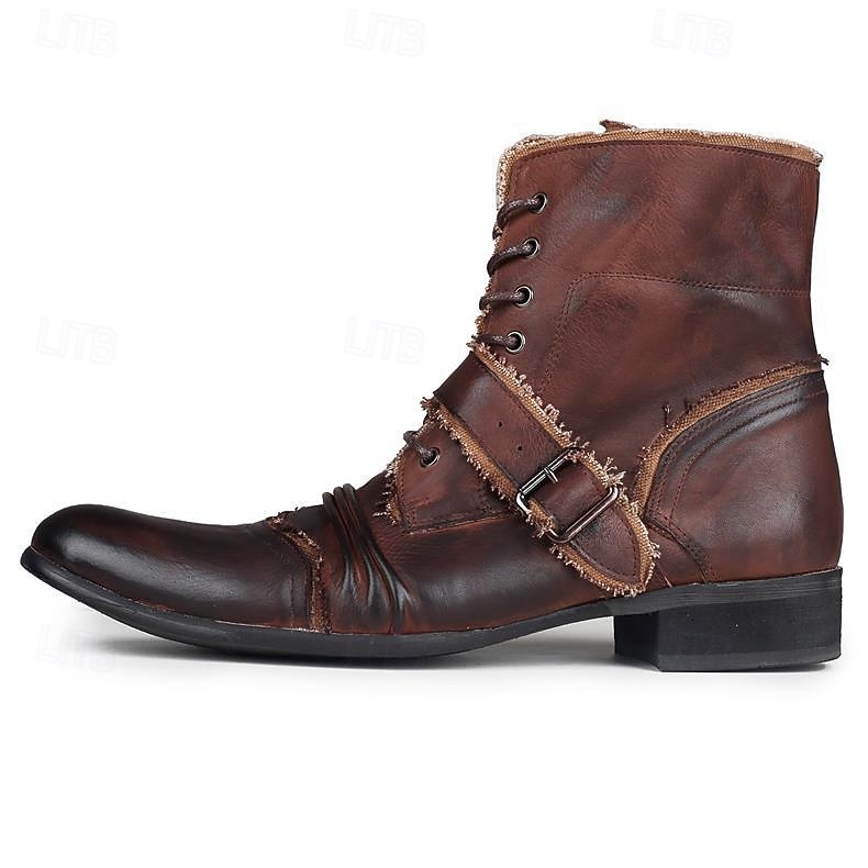 Bottes de motard rétro en cuir marron pour homme – Bottes de moto montantes faites à la main avec des accents de boucle pour le punk, le gothique et le streetwear décontracté de 2025 ? $179.99 –P10