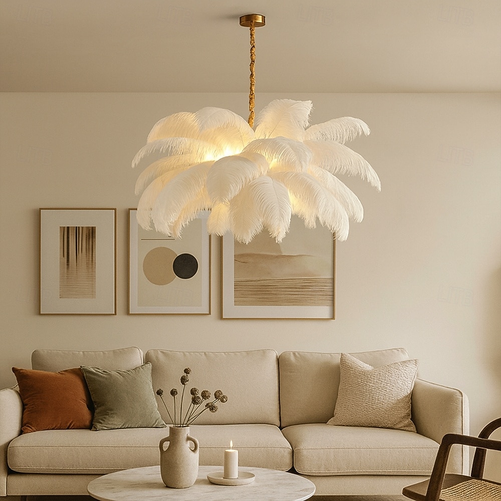 LED Pendelleuchte Kronleuchter wunderschöne extra große weiße Straußenfeder Bouquet Pendelleuchte romantische montierte Leuchte für Restaurant Schlafzimmer 2026 - $549.99 –P5