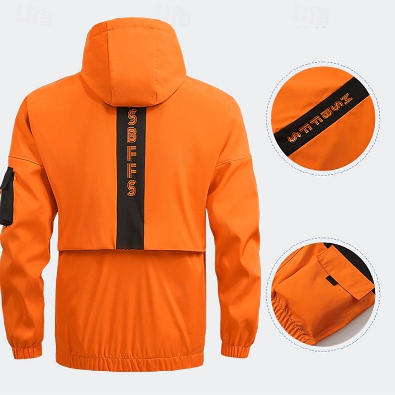 Herr Sportrock Regnrock Vindjacka Utomhus Ledigt Vattentät Vindtät jacka Dragkedja Ficka Vår Höst Ensfärgat Mode Streetwear Huva Normal Svart Orange Ljusgrå Jacka 2026 - $45.99 –P7
