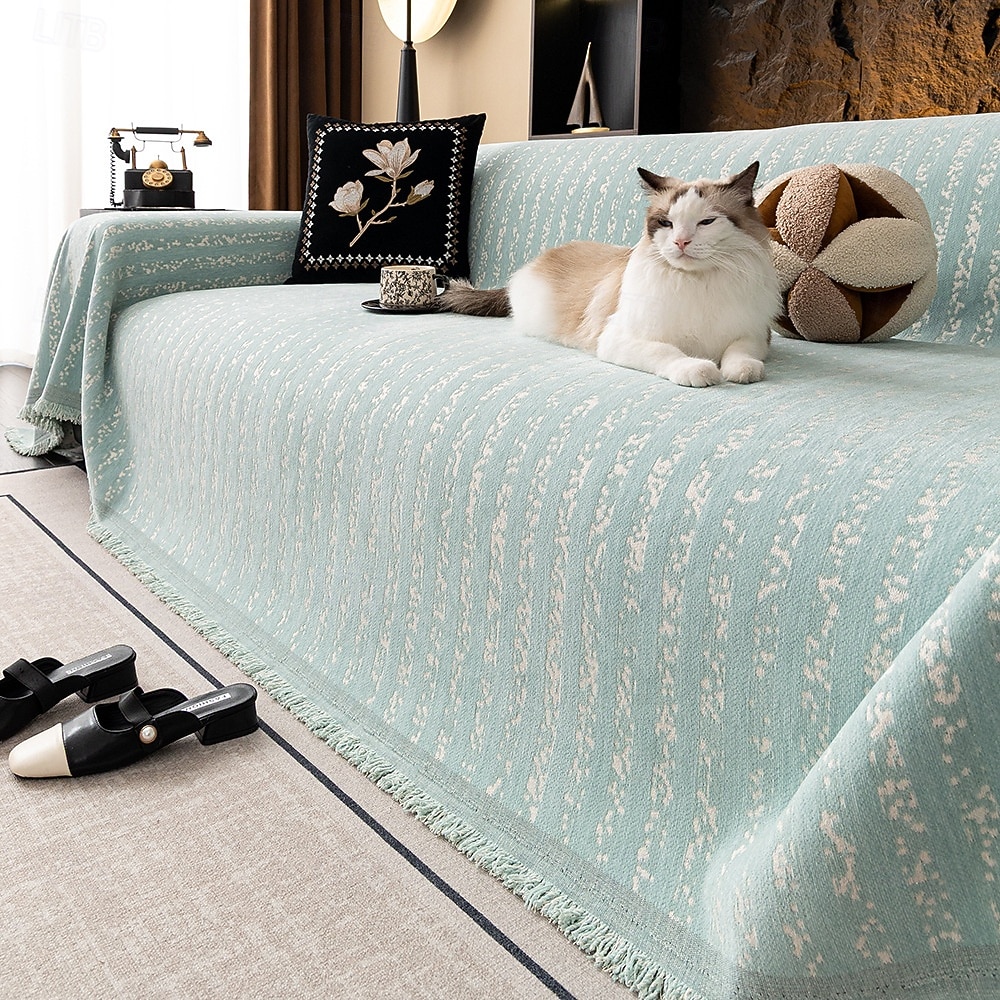 zsenília kanapéhuzat, minimalista csíkos huzat, luxus csúszásmentes kanapévédő, háziállatbarát kanapéhuzat, univerzális kanapétakaró 2026 - $34.99 –P3