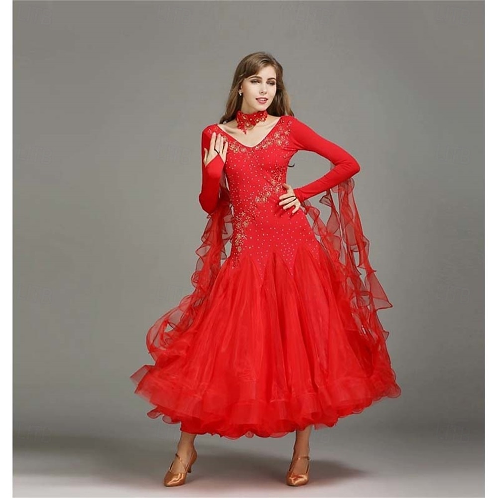 Бальные танцы Платье Чистый цвет Жен. Выступление Учебный Тематическая вечеринка Длинный рукав Спандекс 2026 - $120.99 –P3