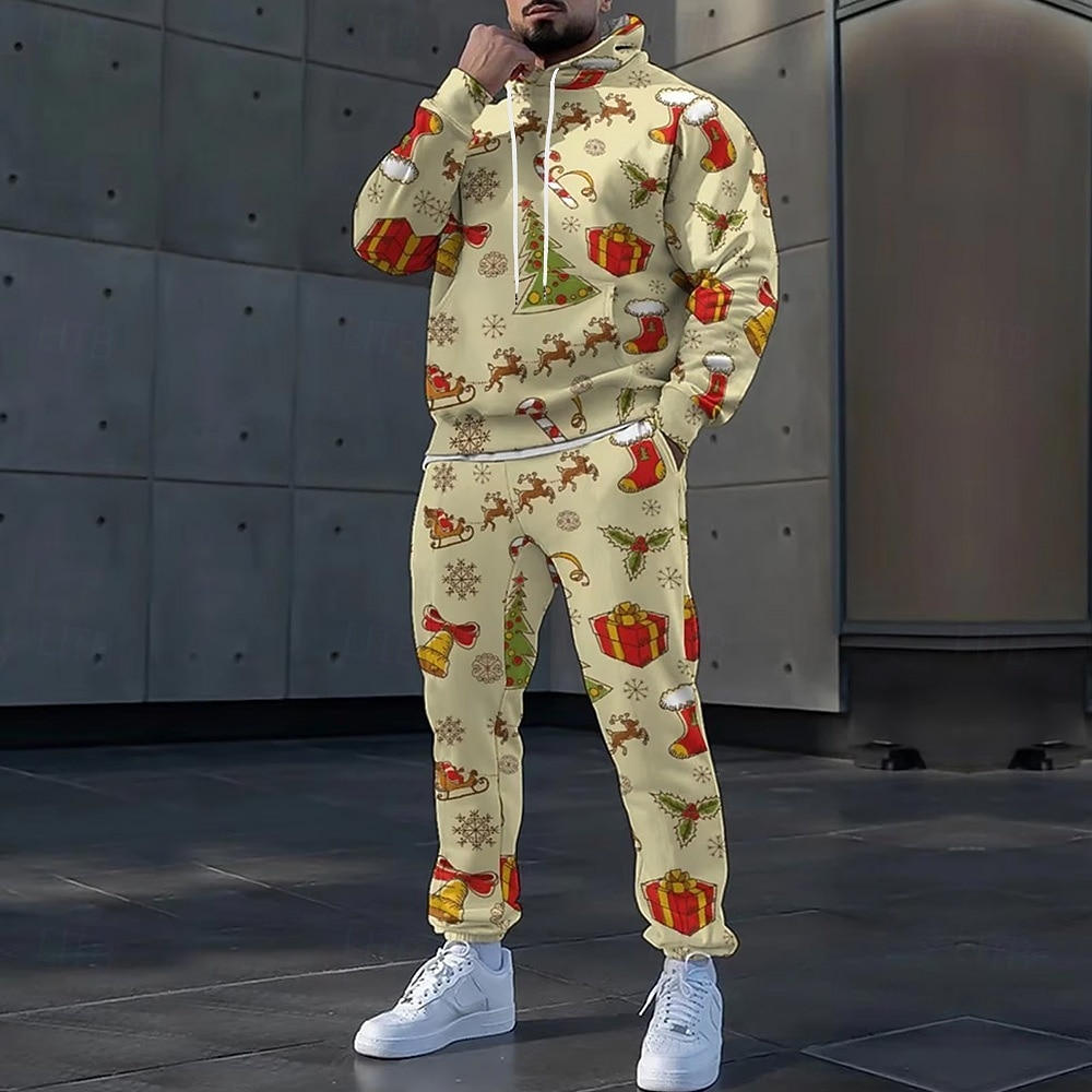 Navidad Hombre Cada Copos de nieve 2 piezas Conjuntos de sudaderas 3D Chándal Sudadera con capucha Manga Larga Pantalones largos Con Capucha Casual / Diario Ropa Deportiva Diario Festivos Impresión 3D 2025 - $46.99 –P5