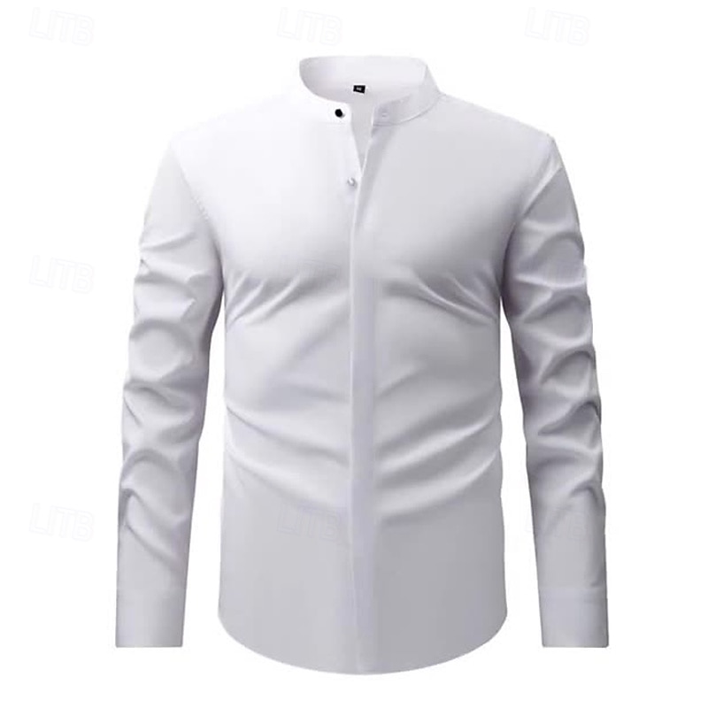 Per uomo Camicia Camicia elegante Camicia non stiro Camicia con colletto alla coreana Semplice Affari Quotidiano Nero Bianco Giallo Vino Manica Lunga Collo alla coreana Estate Primavera Abbigliamento del 2025 a $23.99 –P1