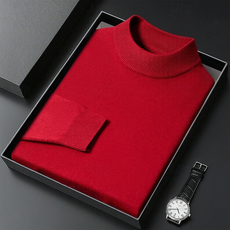 Men's Sweater Pullover Sweater Jumper Ribbed Knit Regular Tops Knitted Slim Fit Plain Turtleneck Knitwear Contemporary Casual Daily Wear Clothing Apparel Fall Camel Black M L XL 2026 - $26.99 –P8
