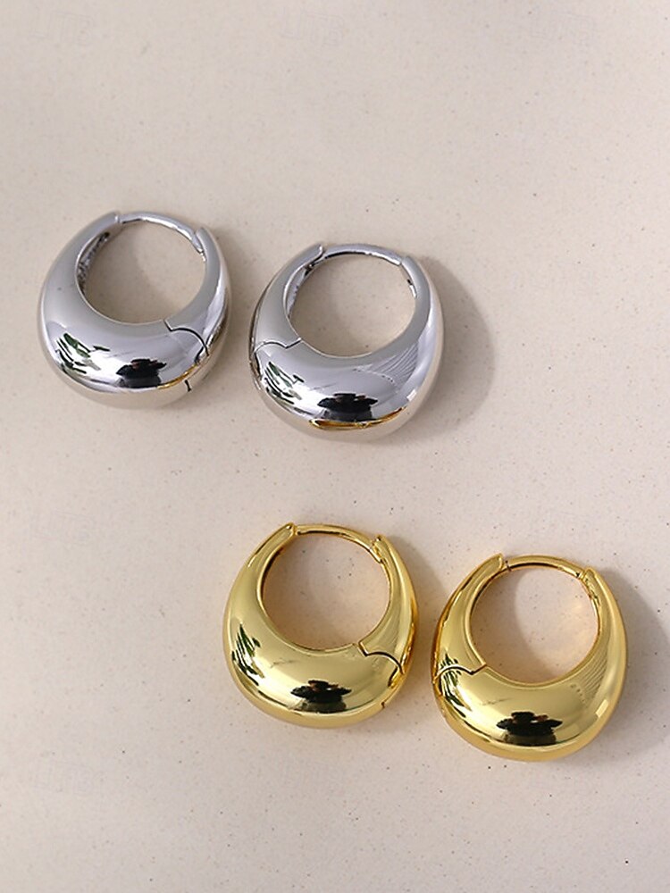 Dámské mohutné kruhové náušnice - klasické pozlacené stříbrné kulaté náušnice, minimalistické šperky pro každodenní nošení, do práce a na večírky 2026 - $5.99 –P6