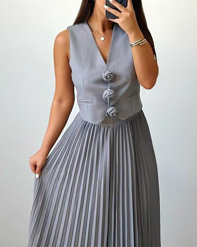 Femmes Robe Midi Robe Décontractée Robe Ensemble Robe en Satin Élégant Mode Moderne Extérieur Quotidien Sortir Coupe régulière Uni Sans manches Col en V Noir Rose Claire Vin Bleu Printemps Automne de 2025 ? $51.99 –P5