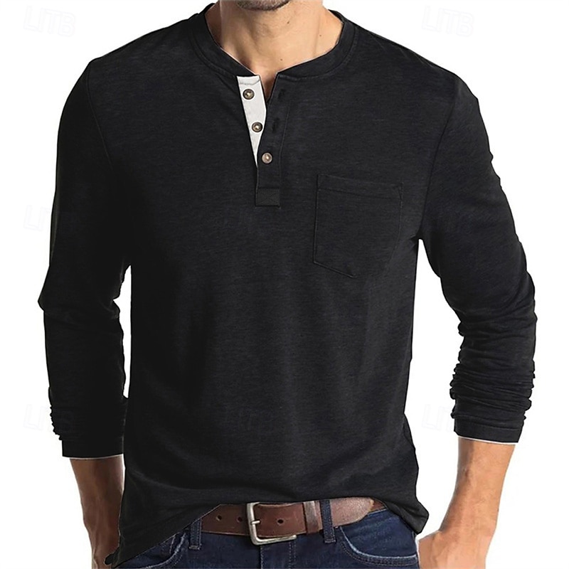 Per uomo Maglietta Maglia Henley Camicia a Maniche Lunghe Manica Lunga Henley Primavera Autunno Semplice Moda Designer Essenziale Tasche Vacanza Streetwear Uscire Nero Bianco Blu marino Maglietta Top del 2026 a $23.99 –P10