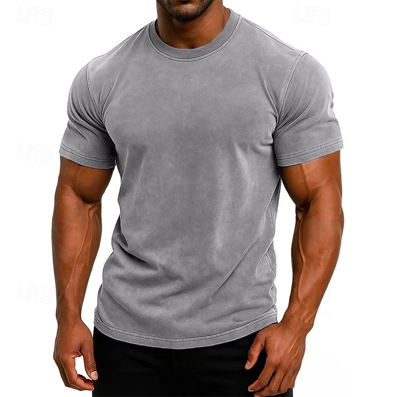 SoftFade™ Maglietta da Uomo T-Shirt Tee Top Manica Corta Maniche Corte Collo Alto Estate Colore Solido Vintage Garment Dyed Lavato Casual Vacanze Street Blu Viola Top Tee per Uomini del 2026 a $28.99 –P4