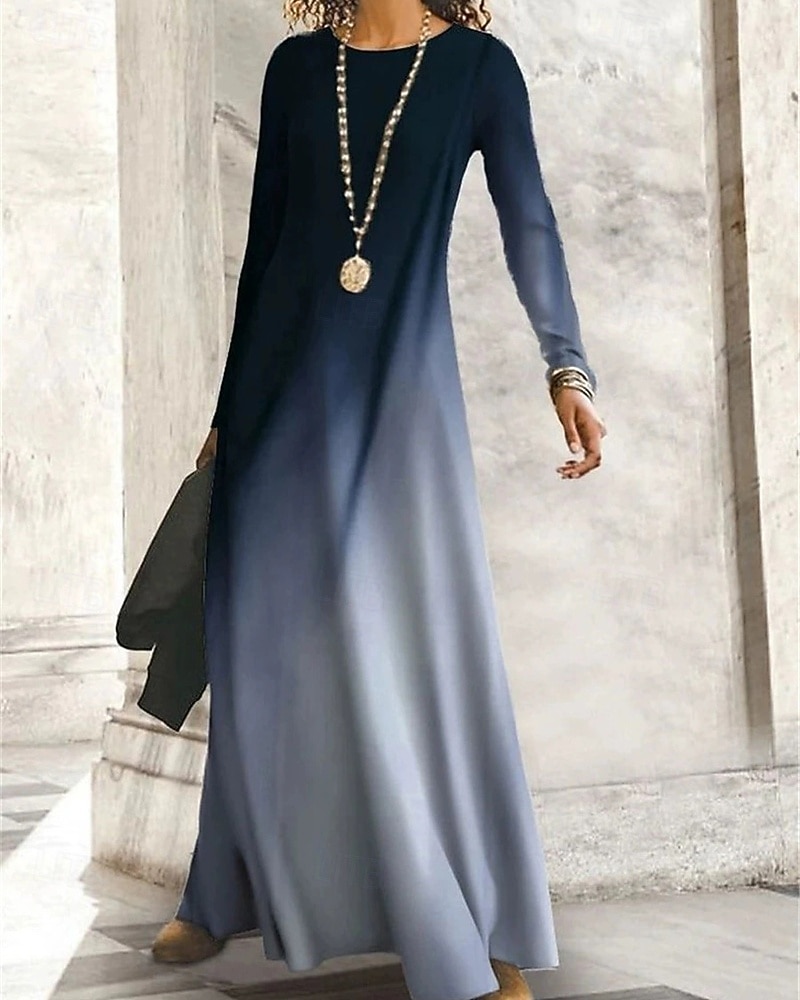 Damskie Długa sukienka sukienka maxi Sukienka Boho Elegancja Zabytkowe Moda Na zewnątrz Impreza Codzienny Regularny Ombre Graficzny Motyl Długi rękaw Półgolf Jasnożółty Czarno szary Czarny Żółty 2025 - $24.99 –P5