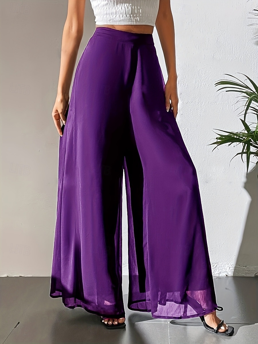 Mulheres Perna larga chinês Moda Roupa de rua Básico Comprimento total Cintura Alta Tecido Cintura elástica Confortável Macio Com Stretch Ao ar livre Rua Casual Marron Escuro Vinho Preto Branco Verão de 2025 por $26.99 –P3