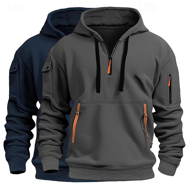 Homme Sweat à capuche Sweat à capuche quart zippé Sweat à capuche tactique Kaki + Noir Gris clair + bleu Gris foncé + Noir Blanc + Gris clair Vin+Noir À capuche Uni Fermeture éclair Sport & Loisir de 2025 ? $39.99 –P4