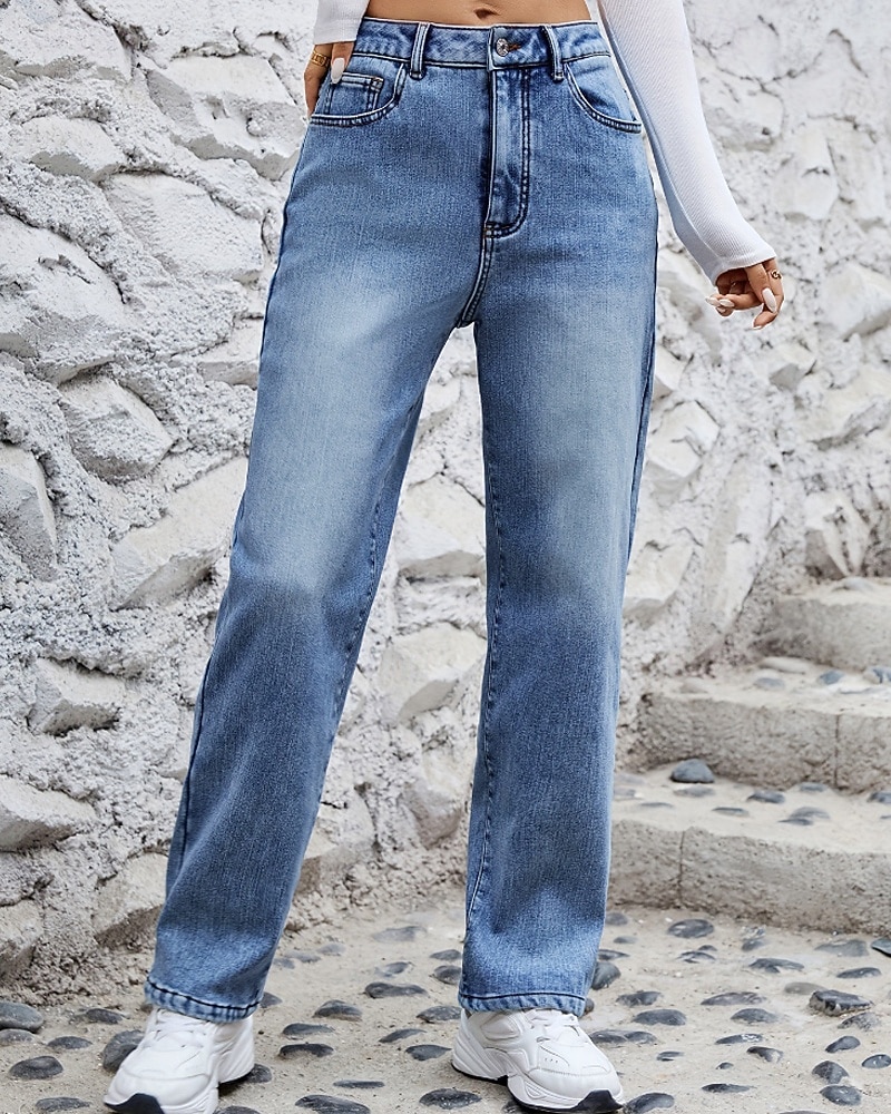 Per donna Dritto Essenziale Casual Lunghezza intera Misura del girovita medio Semplice Tasca Calore Termico Micro-elastico All'aperto Vacanza Streetwear Blu Inverno Vestibilità regolare del 2025 a $44.99 –P2