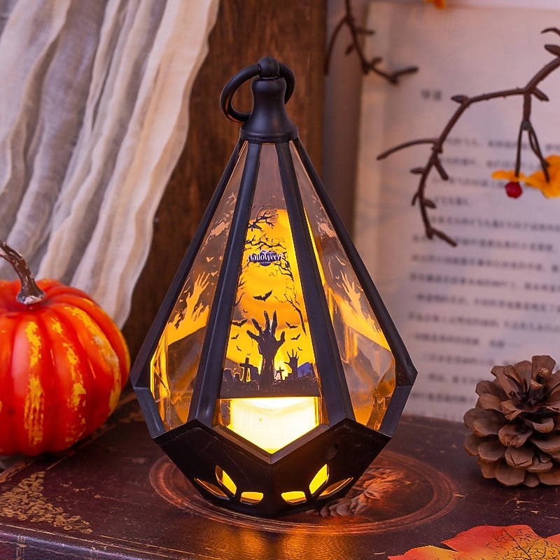 1 szt. 16 * 9,6 cm elektroniczna świeca LED na Halloween, przenośna lampa wisząca w kształcie latarni, lampa dekoracyjna na biurko, lampka nocna na imprezę wewnątrz i na zewnątrz LR1130 * 3 baterie 2025 - €4.59 –P4