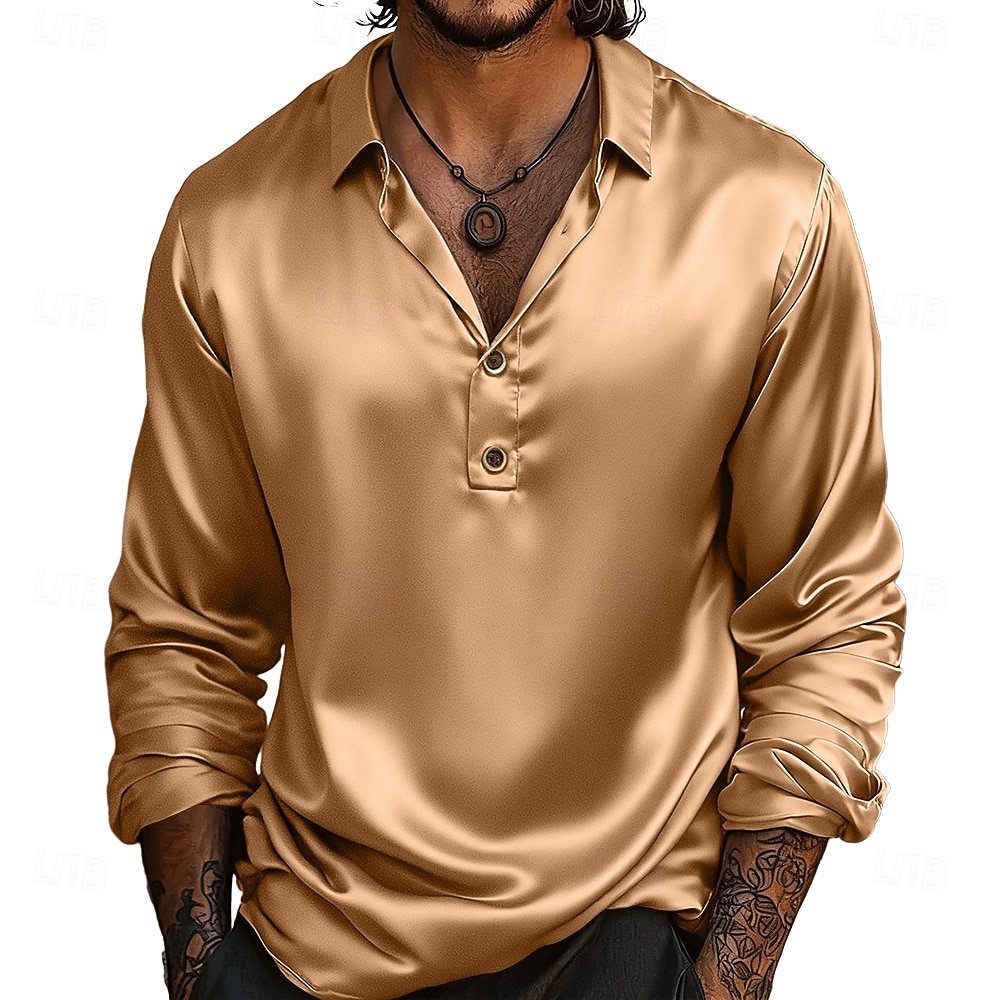 Herren Hemd Satinhemd Freizeithemd Knopfhemd Schwarz Blau Gold Grau Langarm Einfach Revers Outdoor Urlaub Button-Down Bekleidung Elegant Mode Geschäftlich Zur Seite fahren 2025 - $23.99 –P6