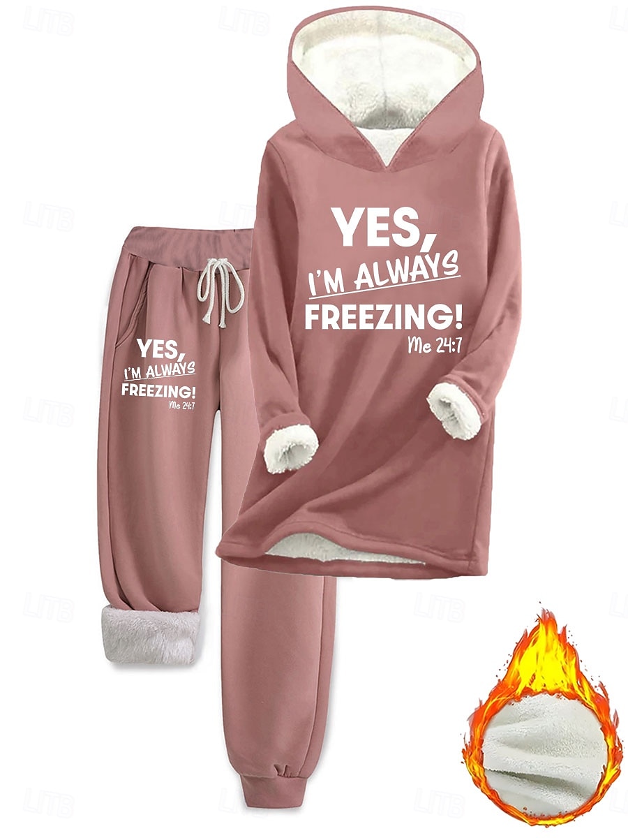 Mulheres Diário à moda Conjuntos de duas peças Moletom Conjuntos de calças Manga Longa Com Capuz Gráfico Letra Com Cordão Imprimir Casual Diário Preto Rosa Rosa Escuro Outono Normal de 2025 por $47.99 –P1