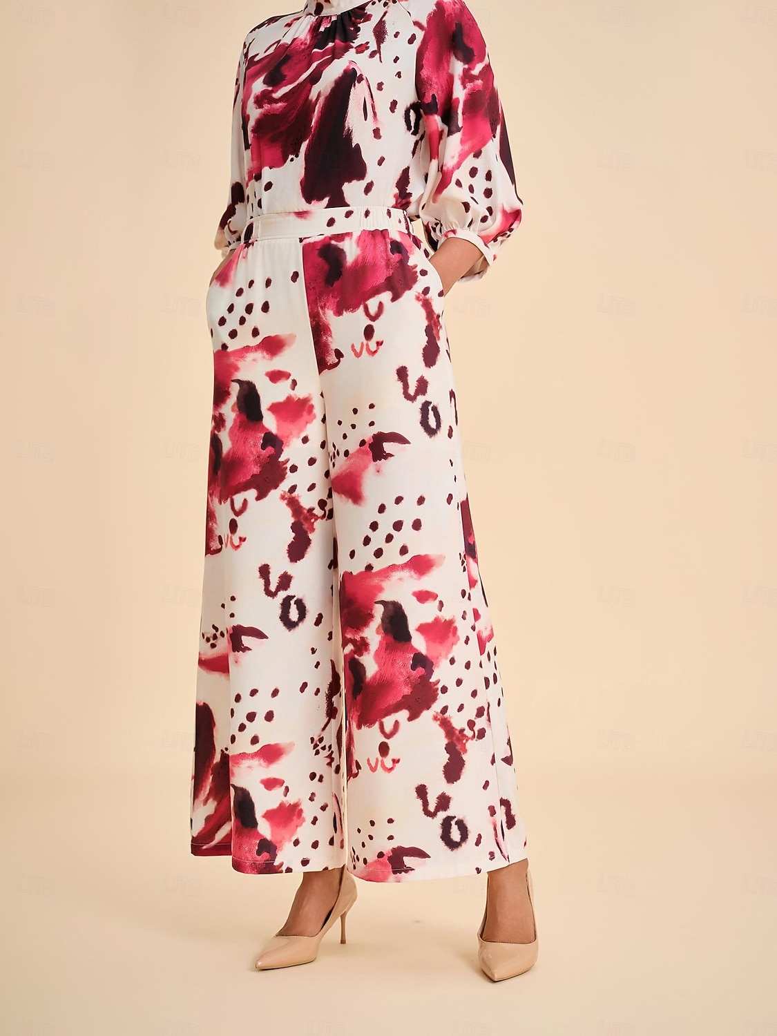 בגדי ריקוד נשים נקבה רגל רחבה מכנסי רגליים רחבות באורך מלא אלגנטית חופשה קזו'אל בורגנדי קיץ אביב XS S M 2026 - $79.99 –P4