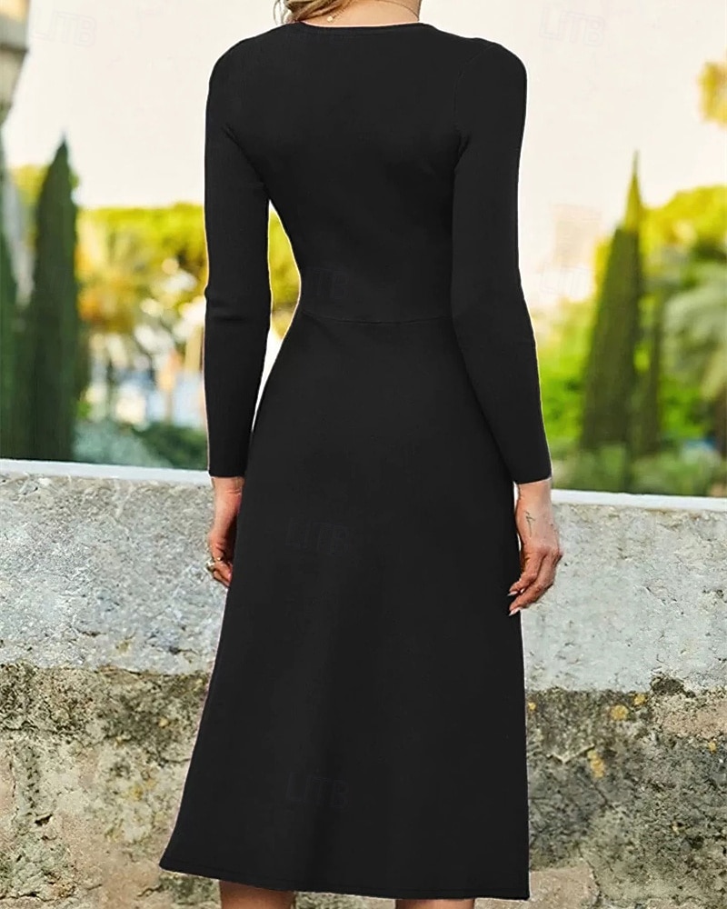 Femmes Robe Midi Robe noire Robe Décontractée Robe de Cocktail Robe de Cérémonie Élégant Mode Moderne Extérieur Quotidien Sortir Coupe régulière Uni manche longue Col ras du cou Noir Printemps Hiver de 2025 ? $21.99 –P2