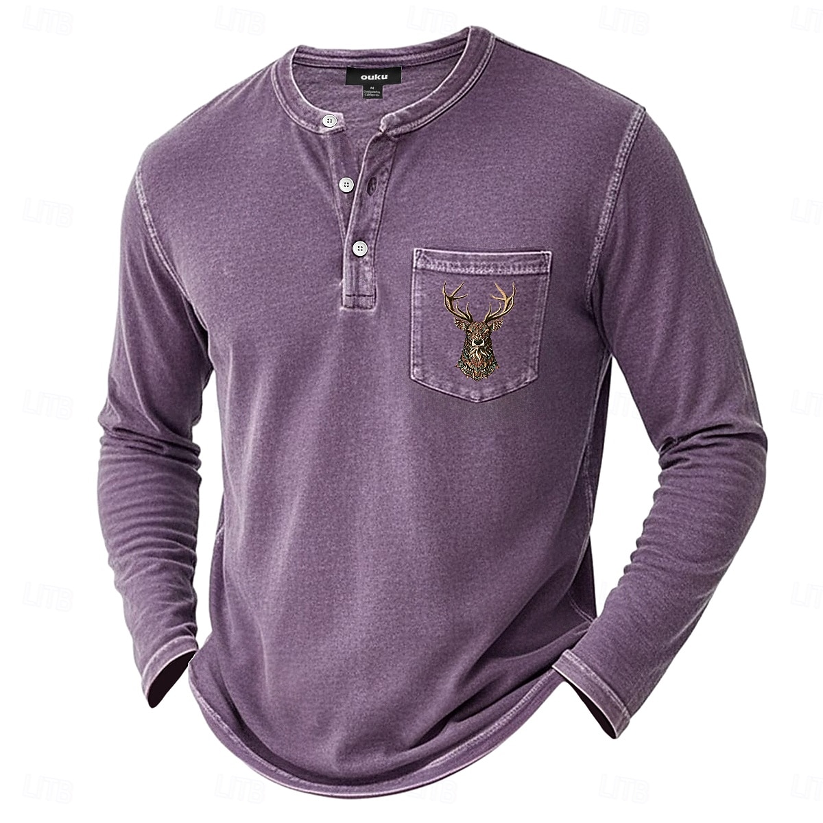 SoftFade™ Men's Henley Shirt 100% Cotton Acid Wash Shirt T shirt Tee Long Sleeve Vintage Retro Vintage Casual Distressed Pocket Garment Dyed Faded Henley Casual Spring Fall Purple Henley T-Shirt 2026 - $31.99 –P2