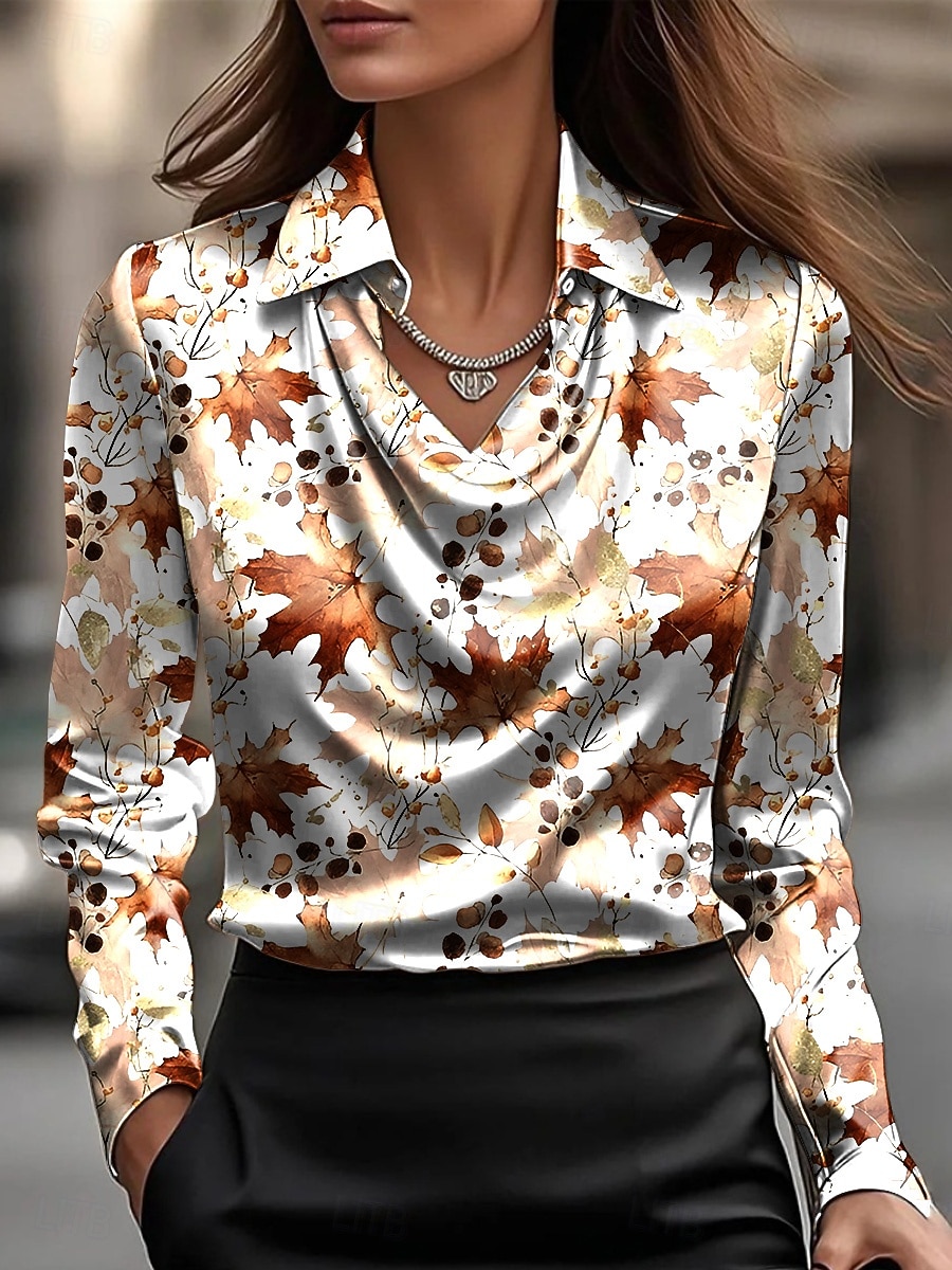 Γυναικεία Πουκάμισο Σουρωτά Ντραπέ Φλοράλ Γραφική Φύλλο Κομψό Βίντατζ Στυλάτο Μακρυμάνικο Με σούρα στο λαιμό Κανονικά μπλουζάκια Καθημερινά Δουλειά Βραδινό Ρούχα για Πάρτυ Κίτρινο Πορτοκαλί Μπεζ 2026 - $32.99 –P2