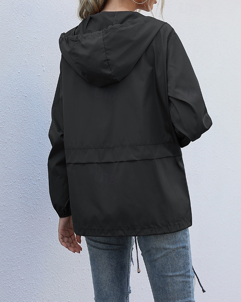 Mulheres Casaco com capuz Confortável Zíper Bolsos Casual Tecido Férias Roupa Diária Para Noite Final de semana Padrão Com Capuz Normal Manga Longa agasalhos Preto Vinho Cinzento Claro Primavera de 2025 por $28.99 –P5
