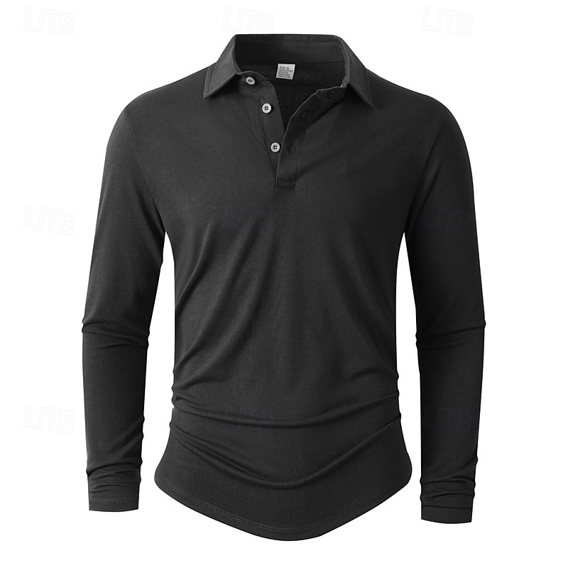 Pánské Golfová košile Golfové polokošile Ležérní Práce Klopa Dlouhý rukáv Základní Moderní Bez vzoru Knoflíky Jaro Podzim Běžný Černá Bílá Trávová zelená Růžová Světle modrá Šedá Golfová košile 2026 - $22.99 –P15