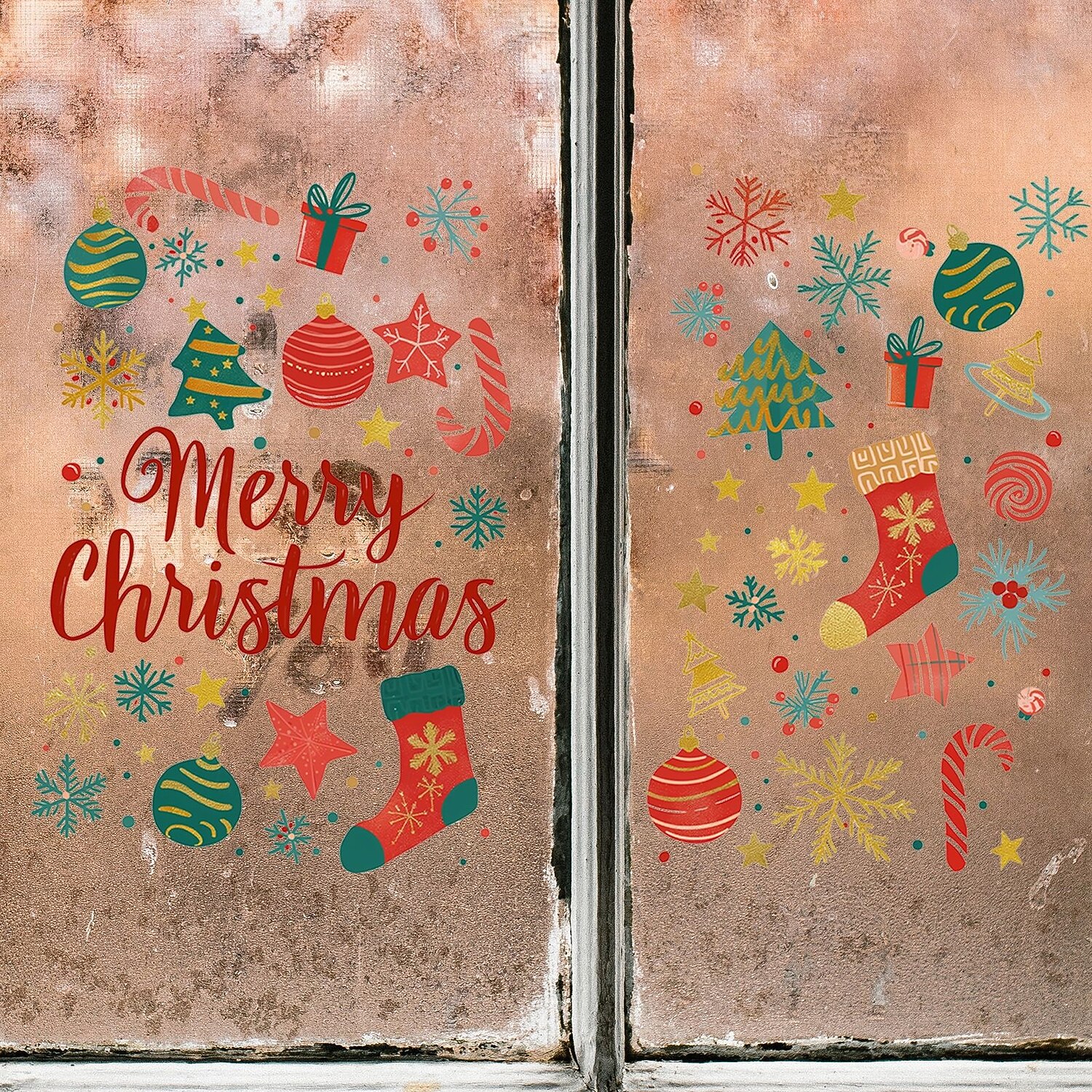 Vánoční samolepka na zeď, kreslené vánoční prvky, dárek, sněhová vločka, odnímatelná vinylová malba, sváteční párty, ložnice, obývací pokoj, sklo, okno, dveře, pozadí, dekorace pro domov 2025 - $10.49 –P6