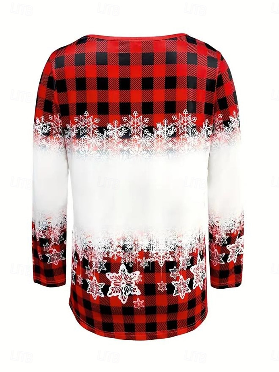 Noël Femme T Shirt Graphique Mode Vintage Élégante Manches Longues Col Ras du Cou Tops Réguliers Imprimé Blanc Rouge Bleu Printemps Automne Hiver de 2025 ? $10.99 –P5