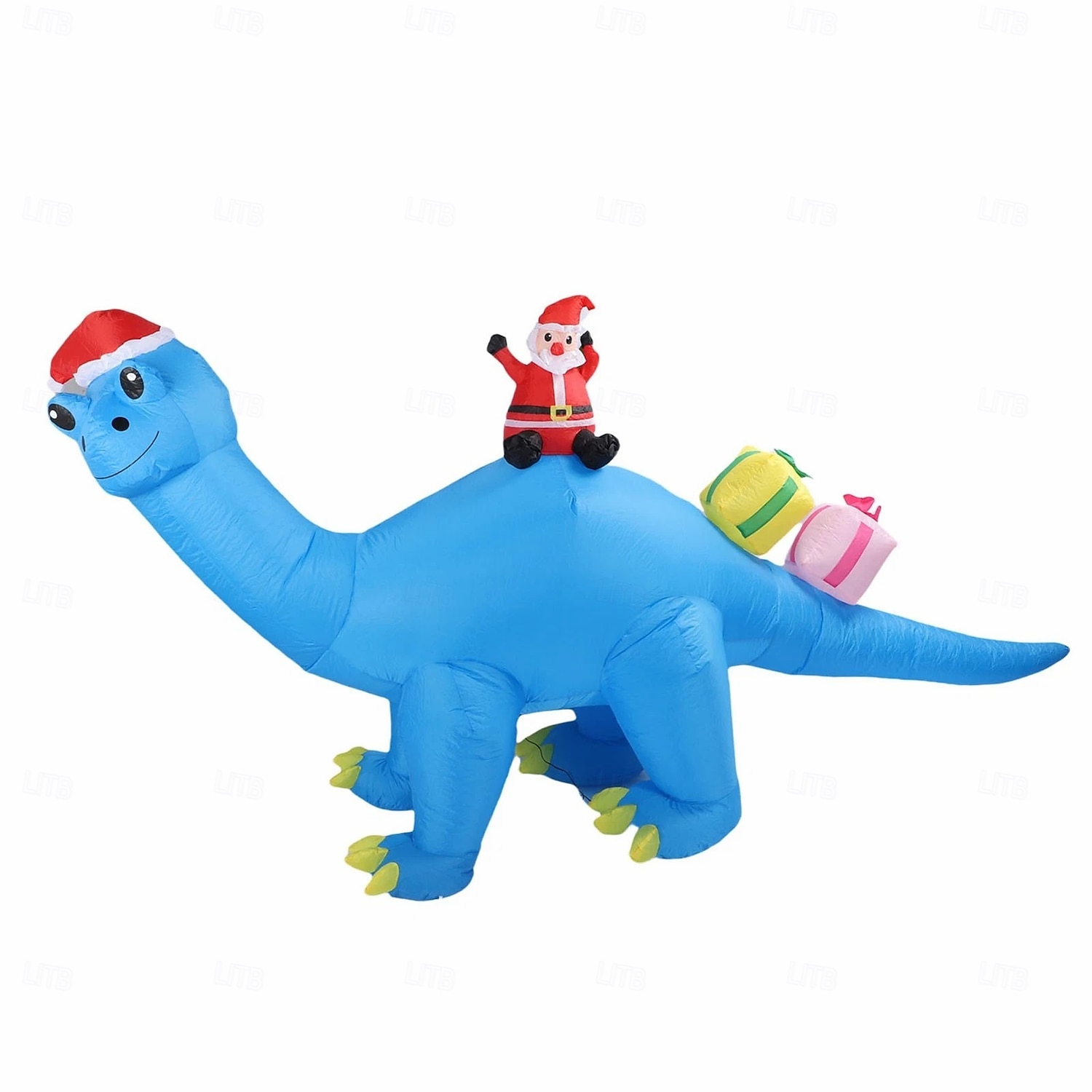 Papá Noel navideño con sombrero azul de Navidad, dinosaurio LED con luz, modelo inflable impermeable para interiores y exteriores, patio, césped, fiesta, ambiente festivo, decoración, luz de apoyo 2025 - $51.99 –P5