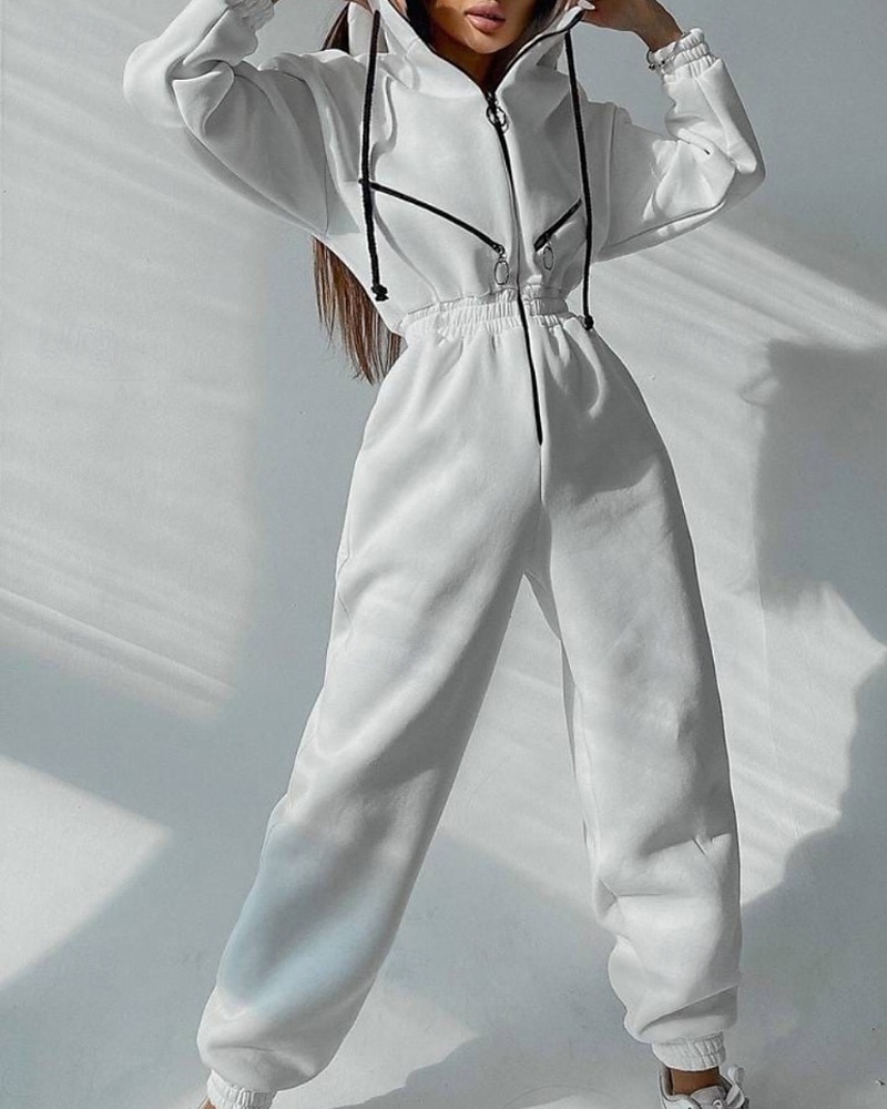 Női Szabályos Jumpsuitek Utcai sikk Színes Hosszú ujj Kapucni Kollázs Cipzár Utca Napi Normál Fehér Arcpír rózsaszín Medence Ősz 2025 - $27.99 –P9