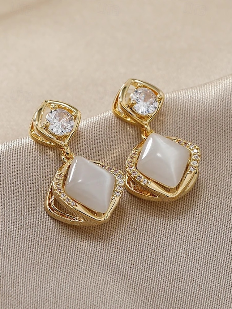 Элегантные женские позолоченные серьги-подвески с кошачьим глазом и цирконом, доступные в вариантах гвоздиков и клипс для свадеб, вечеринок и торжественных случаев 2026 - $11.99 –P4