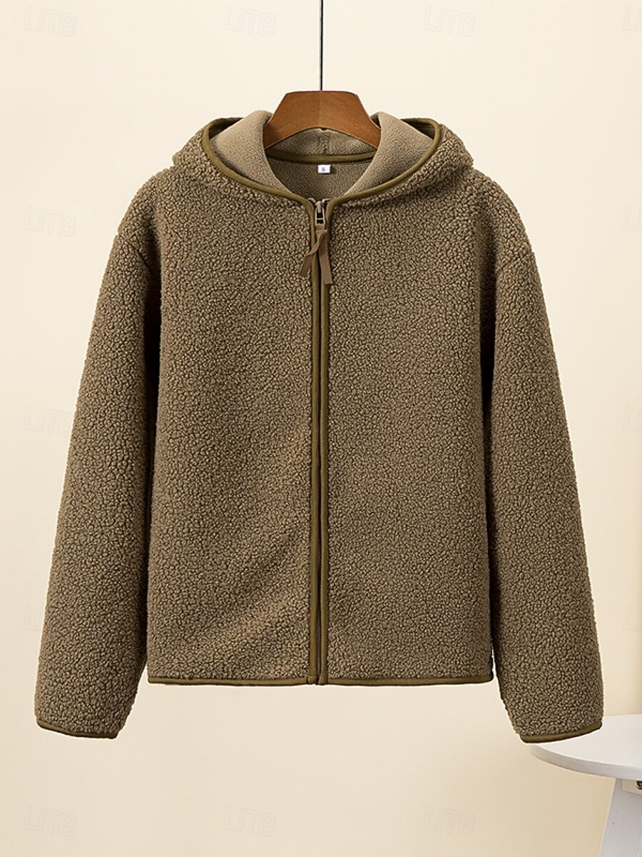 Mulheres Jaqueta sherpa Jaqueta casual Casaco com capuz Confortável Respirável Zíper Casual Tecido Férias Rua Casual Roupa Diária Zíper Padrão Com Capuz Normal Manga Longa agasalhos Azul Claro Preto de 2025 por $36.99 –P5
