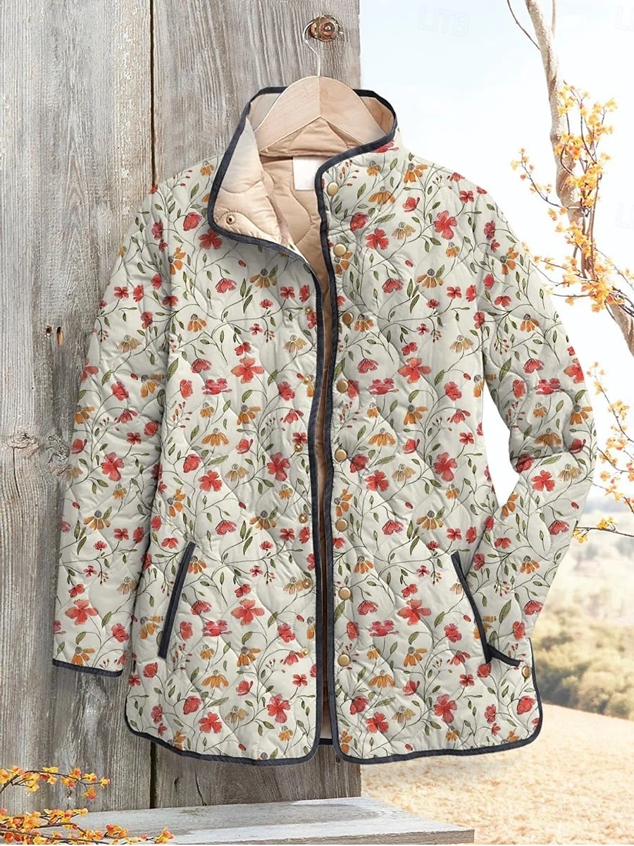 نسائي جاكيت شتوي سترة البخاخ الدفء مريح جيب Buttons طباعة موضة يوميا الخارج ورد عطلة فضفاض مناسب للبس اليومي صدر فردي عادية مرتفعة عادي كم طويل ملابس خارجية وردي بلاشيهغ أزرق أخضر الخريف الشتاء 2025 - $45.99 –P3