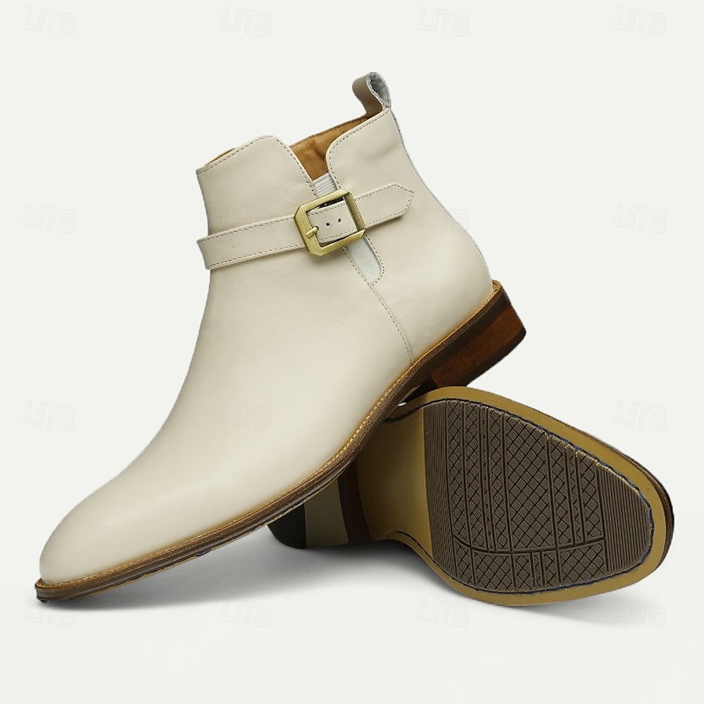 stivaletti alla caviglia da uomo con fibbia bianca, moderni stivali alla moda con cerniera laterale e cinturino per matrimoni, feste e abbigliamento casual alla moda del 2026 a $129.99 –P17