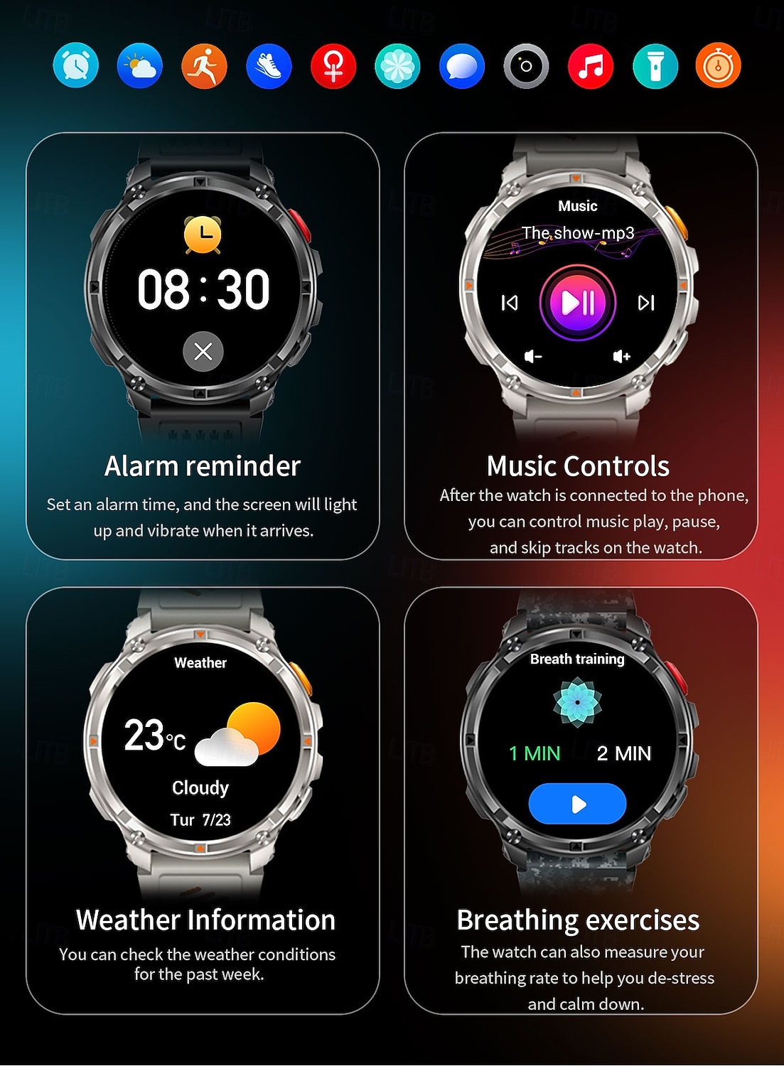 HT33 Smart Watch 1.7-inch BT Call Compass Health Monitor Waterproof LED Flashlight Outdoor 1100mAh Battery Smartwatch 2025 - $48.99 –P16