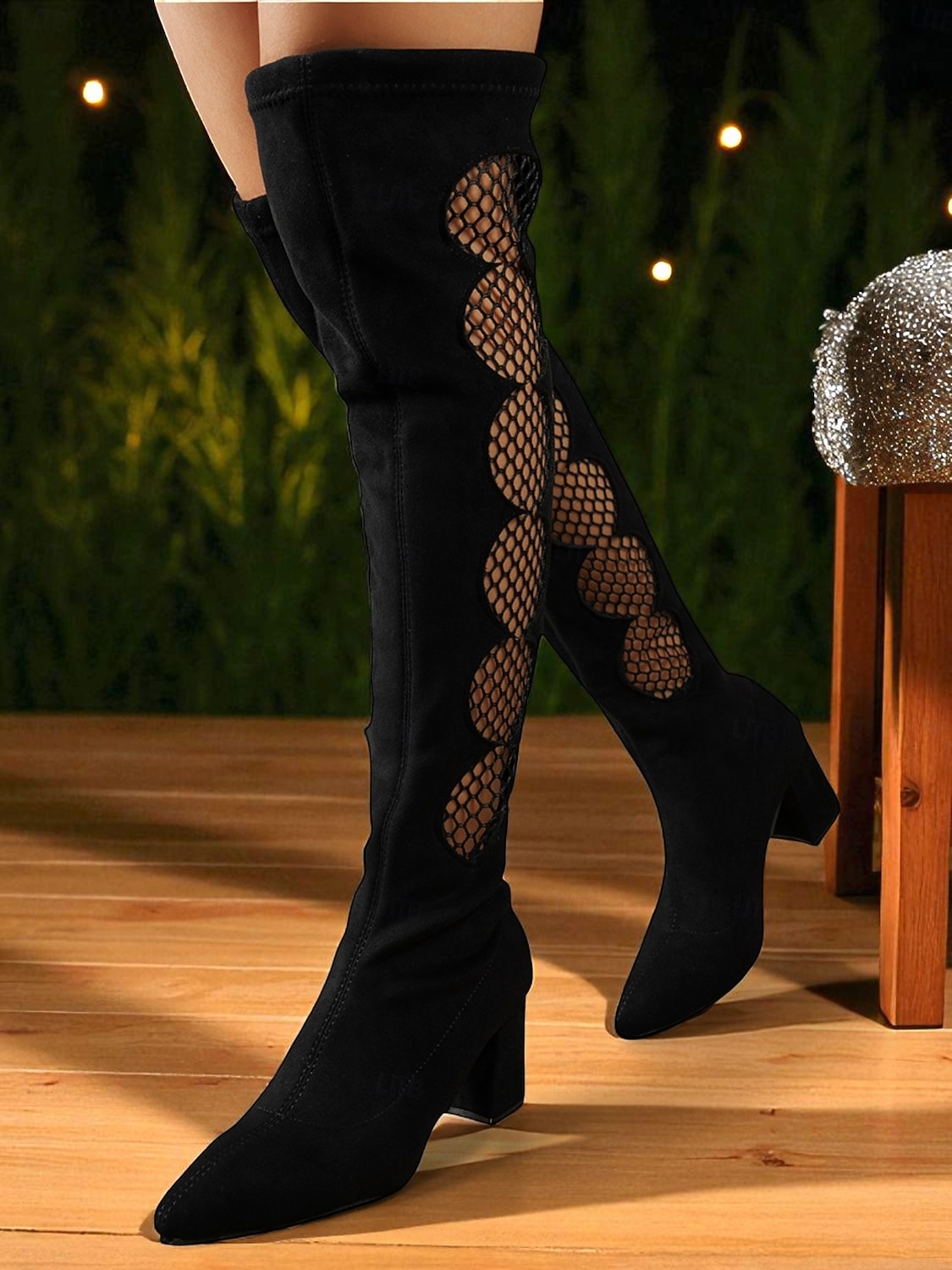 Dámské kozačky nad kolena s leopardím vzorem a síťovaným výřezem - boty na masivním podpatku pro párty, noční život, klubové oblečení a taneční akce 2025 - $42.99 –P2