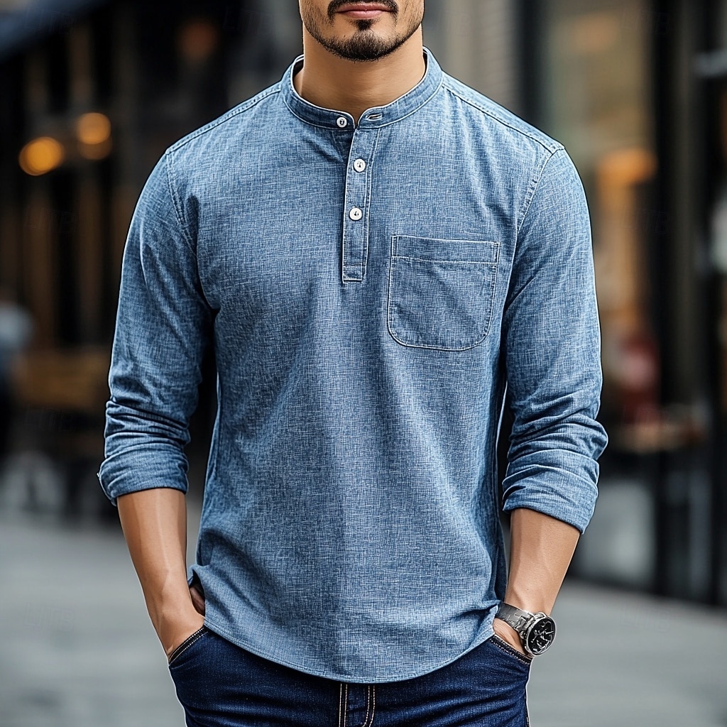 Herren Henley Hemd T-Shirt Henley Oberteil Kurzarm Einfarbig Einfach Einheitliche Farbe Mode Designer Lässig Tasche Farbblock Knöpfe Henley Outdoor Lässig Täglich Sommer Ganzjahres Hellblau Dunkelblau 2025 - $28.99 –P1