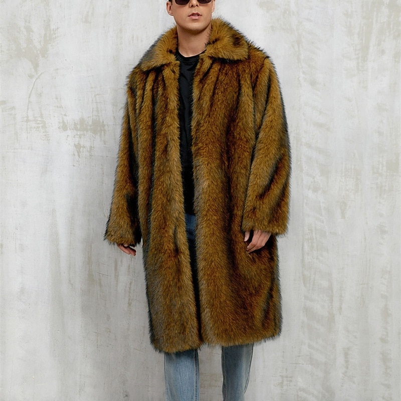 Herren Freizeitjacke Kunstpelzmantel Urlaub Täglich Thermowarm Plüsch Herbst Winter Einfach Mode Streetwear Revers Lang Weiß Gelb Kamel Grau Jacken 2025 - $58.99 –P15