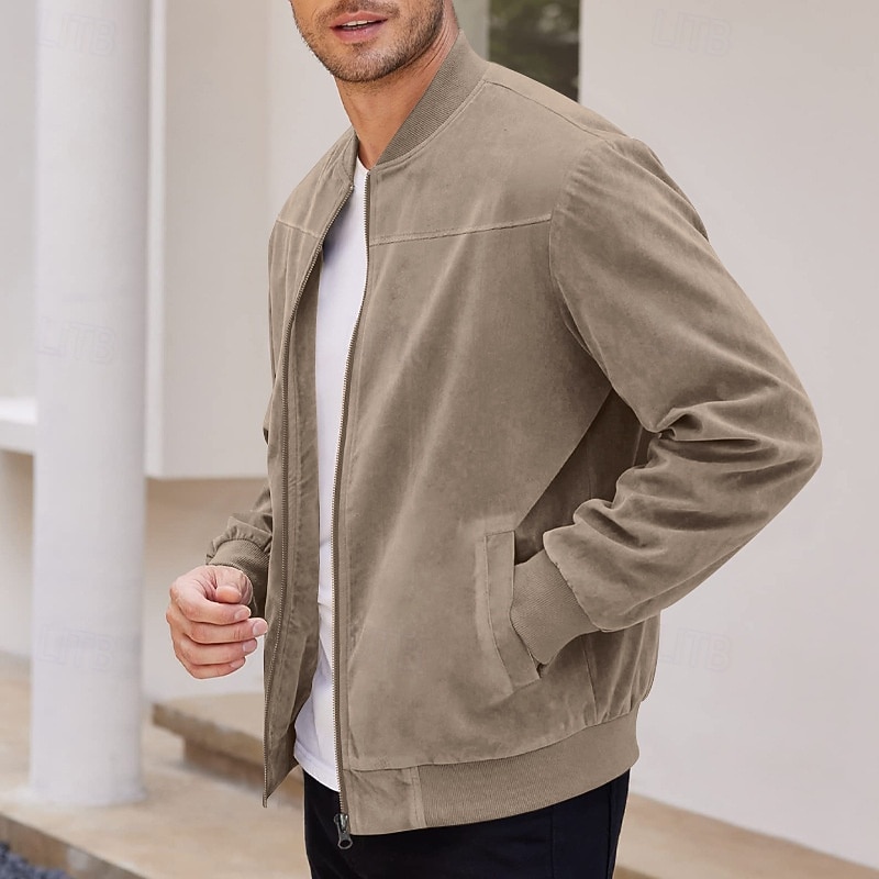Herren Imitat-Lederjacke Freizeitjacke Urlaub Täglich Warm Tasche Herbst Winter Einfach Mode Klassisch Stehkragen Regulär Schwarz Marineblau Meeresblau Braun Armeegrün Jacken 2025 - $27.99 –P20