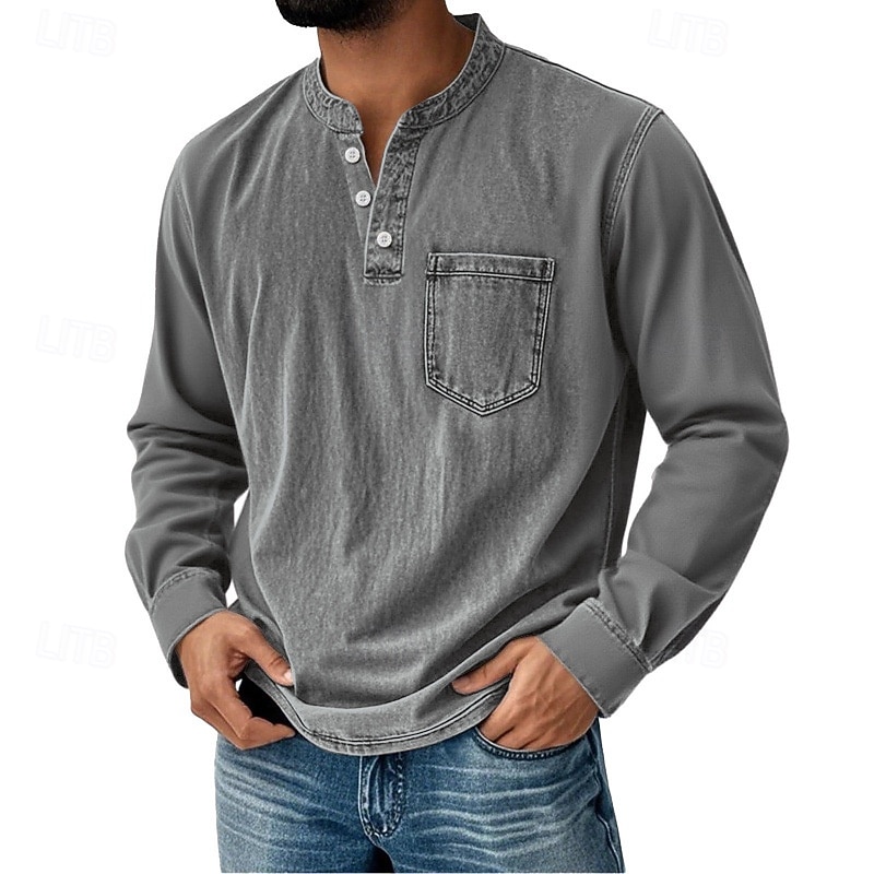 Pánské Retro Tričko Henley Tričko Tričko Dlouhý rukáv Retro Na běžné nošení Ležérní Jaro Podzim Celý rok Černá Růžová Fialová Vodní modrá Trávová zelená Henley Tričko Henley 2025 - $26.99 –P5