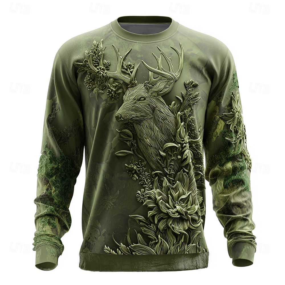 Herren Blatt Hilfsmuster Hirsch Pullover Lässig Langarm Rundhalsausschnitt Urlaub Party Geschenk Blau Burgunderrot Braun Grün Rundhalsausschnitt 3D Ganzjahres Designer S M L XL XXL XXXL 2026 - $28.99 –P3
