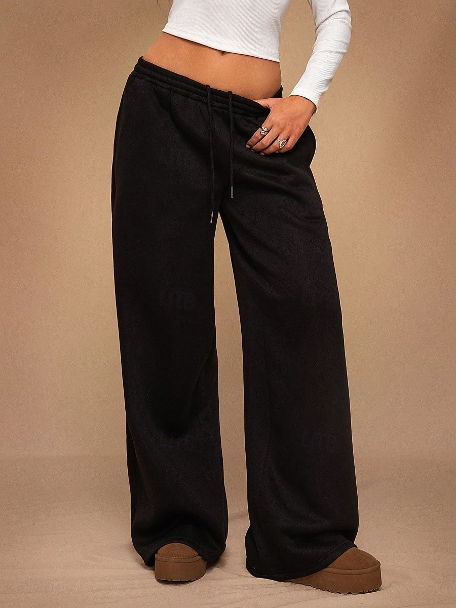 Femmes Joggings Jambe large Chinos Mode Streetwear Occasionnel Longueur complète Taille haute Uni Ceinture Élastique Confortable Doux Élastique Extérieur Rue Gris clair Noir Blanche Rouge Ét de 2026 ? $29.99 –P17