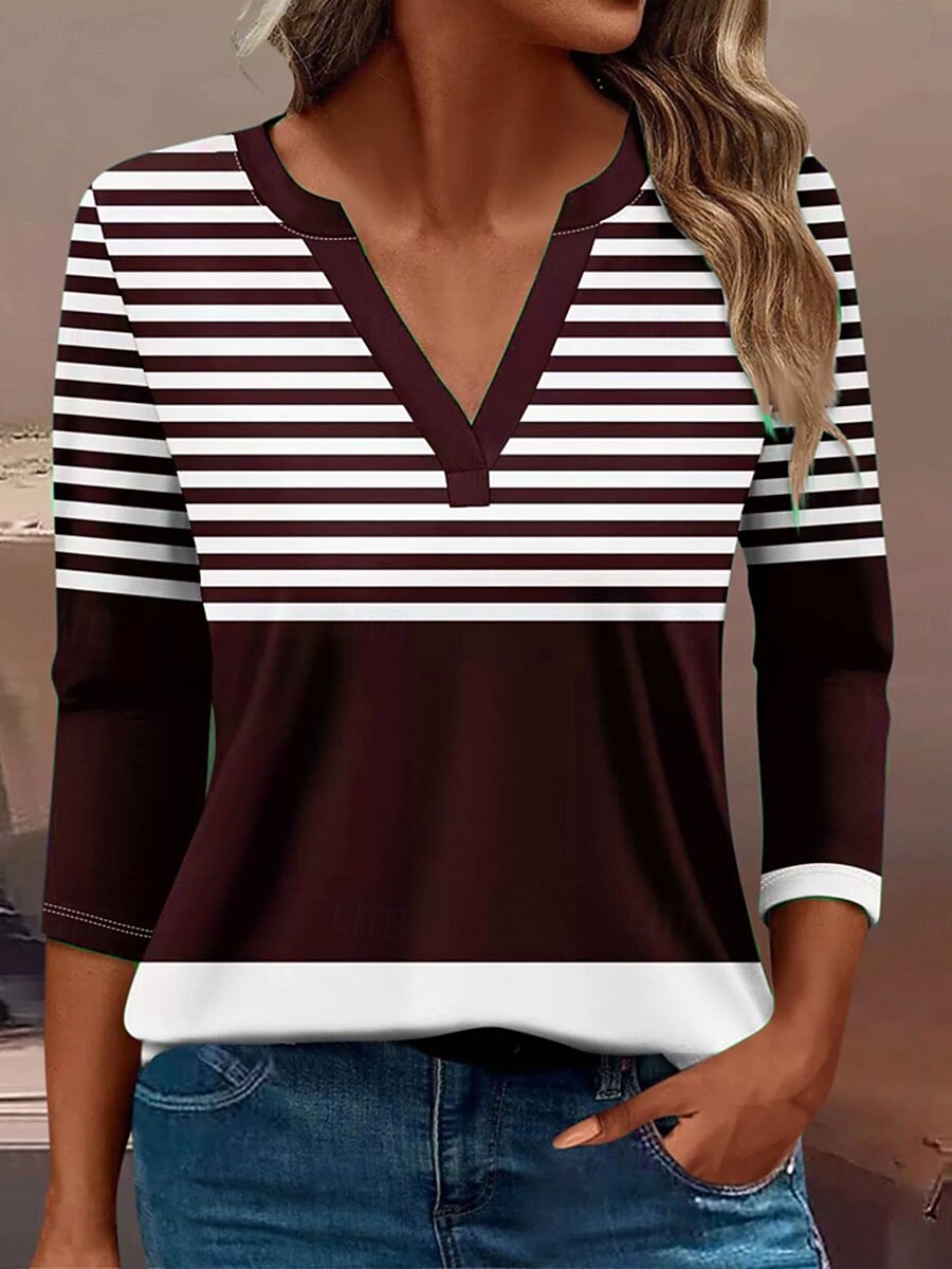 Femmes T-shirt Graphique Géométrique ancien Élégant Classique manche longue Col en V Encolure en V Hauts Réguliers Quotidien Imprimé Noir Rouge Bleu Vert Printemps Automne Hiver de 2025 ? $27.99 –P4