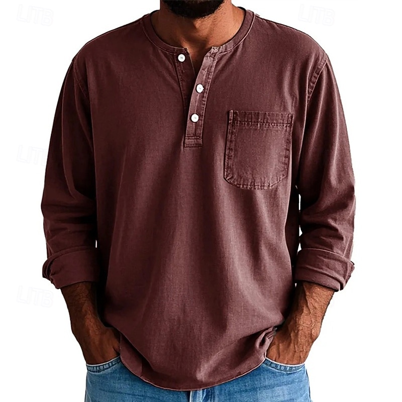Pánské Tričko Tričko Henley Trička Tričko Top Dlouhý rukáv Henley Jaro Podzim Bez vzoru Módní Designové Základní Kapsy Dovolená ulice Jdeme ven Fialová Černá Žlutá Top tričko pro muže 2025 - $28.99 –P10