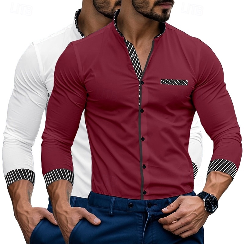 Pánské Košile Košile k obleku Košile pro volný čas Košile s páskovým límečkem Košile na knoflíky Proužek Formální Obchod bílá + červená Bílá + modrá modrá + červená Dlouhý rukáv Stojáčkový límec Jaro 2025 - $35.99 –P5