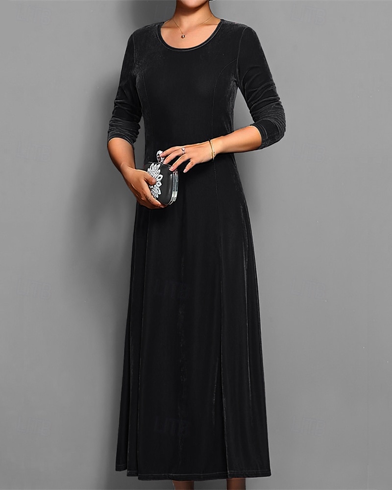 Femmes Robe Longue Maxi Robe Robe en Velours Robe Décontractée Robe de Cocktail Élégant Mode Moderne Quotidien Soirée Week-end Coupe régulière Uni Manche 3/4 Col ras du cou Noir Rouge Bleu Violet de 2025 ? $27.99 –P6