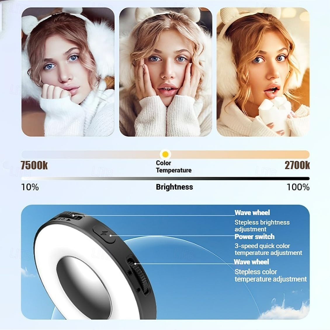 Магнитная бьюти-лампа для селфи 3-в-1 для телефонов. 360-градусная светодиодная кольцевая лампа с магнитом, зеркалом и подставкой для телефона. Портативная перезаряжаемая подсветка с 3 режимами 2025 - $31.99 –P8