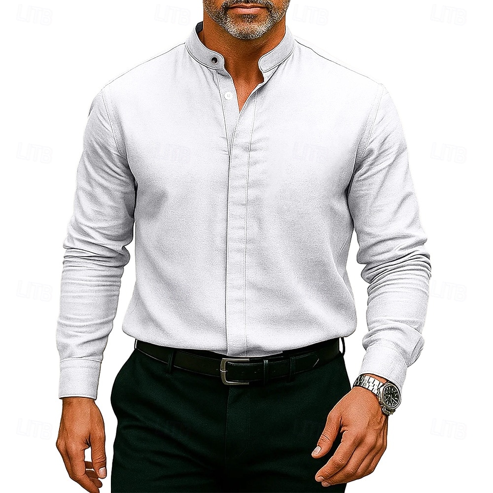 Homme Chemise Chemise habillée Chemise à col officier Uni Mariage Extérieur Noir Blanche Vin Bleu manche longue Col montant N / C Vêtement Tenue Avec Poches de 2025 ? $11.99 –P1
