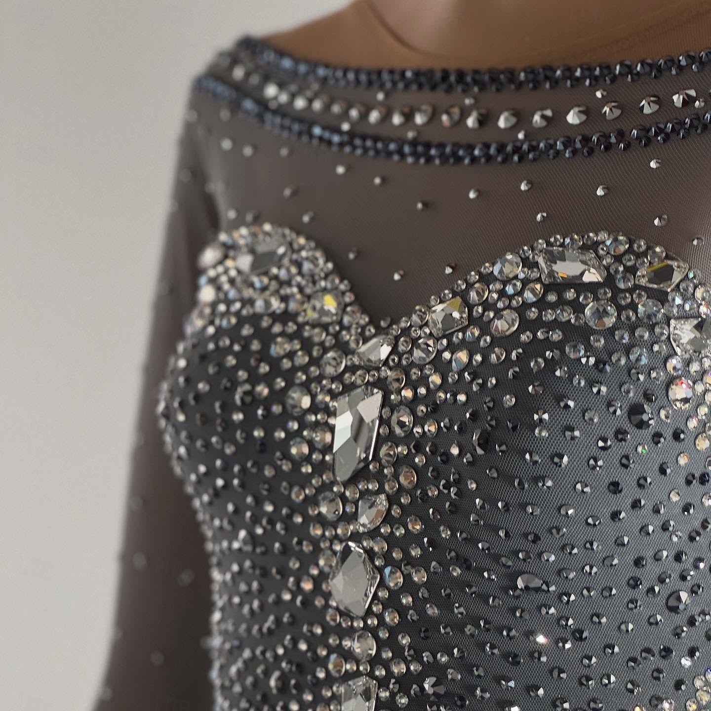 Figure Skating Dress Women's Girls' Ice Skating Dress Black Patchwork Open Back Mesh High Elasticity Training Competition Skating Wear Classic Crystal / Rhinestone Long Sleeve Ice Skating Figure 2026 - $294.19 –P10