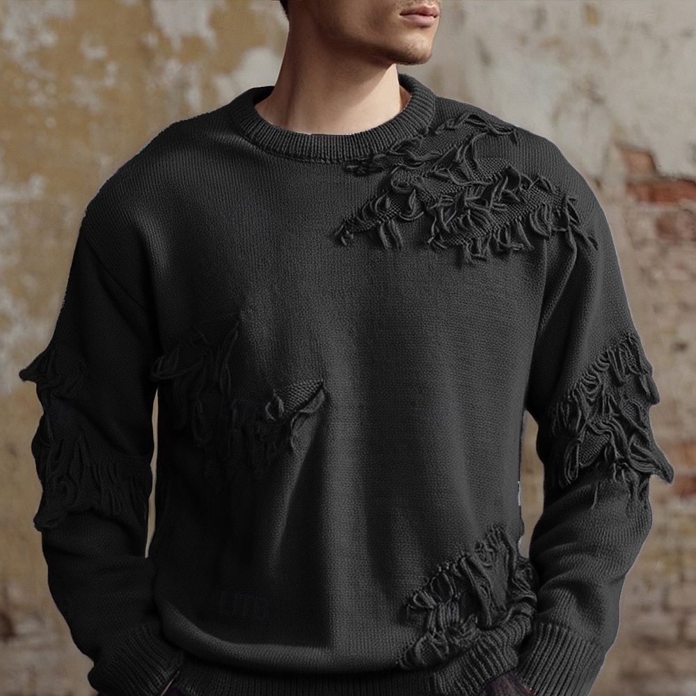 Herren Pullover Strickpullover Gerippt Stricken Normale Oberteile Gestrickt Zerrissen Einfach Rundhalsausschnitt Mode Basic Urlaub Alltagskleidung Bekleidung Herbst Winter Schwarz Khaki M L XL 2026 - $47.99 –P6