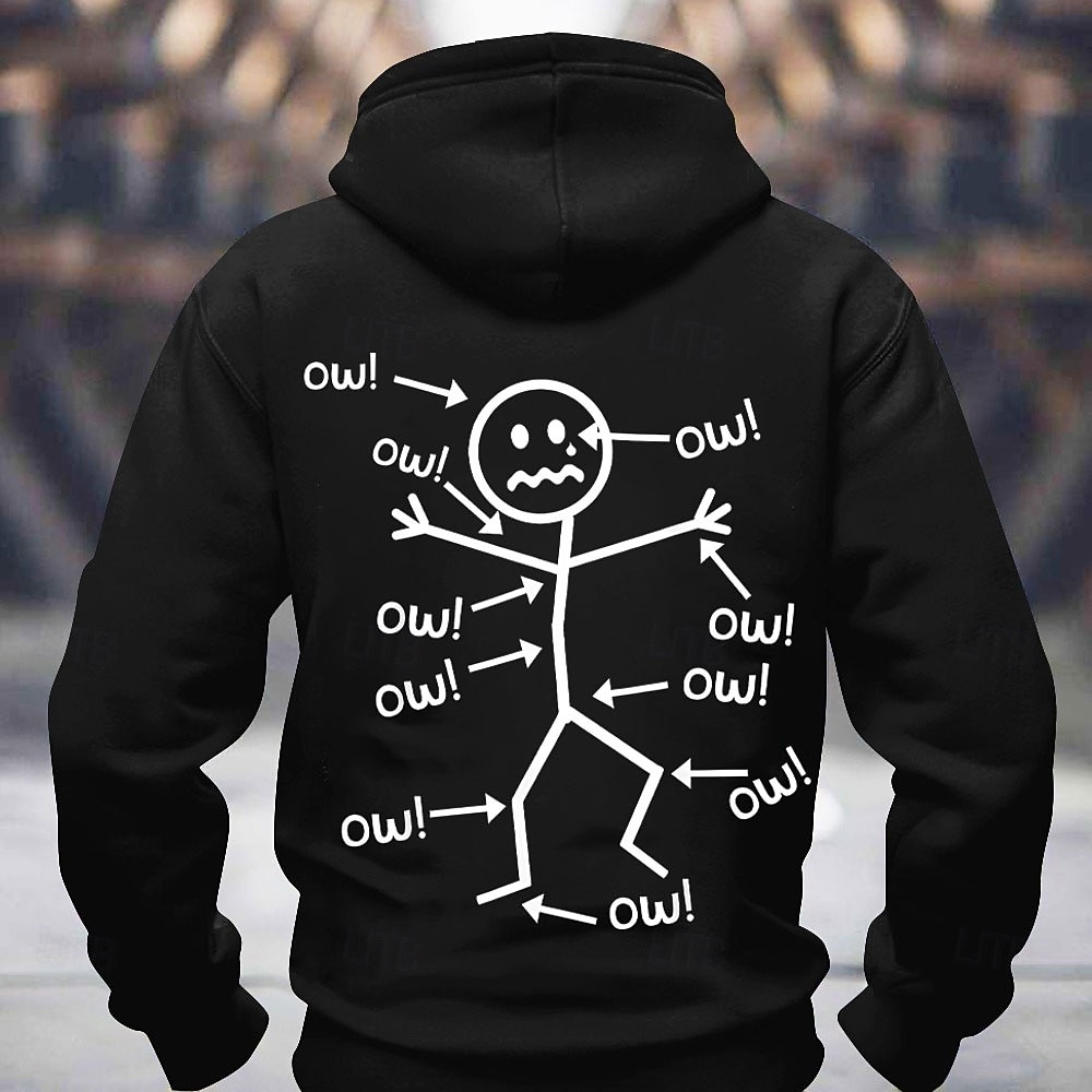 Zabawny hoodie dla mężczyzn z grafiką Ow - ruchome postacie humor związany z bólem długi rękaw pulower 2026 - $28.99 –P4